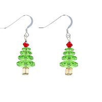 sterling Silver Christmas Tree Earrings, Swarovski Crystal Dangle Festive 11x25mm Earrings in Peridot, Emerald, Or Ab | Etsy (US)
