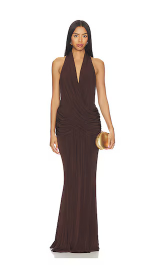 Simone Cowl Neck Gown in Chocolate Brown | Revolve Clothing (Global)