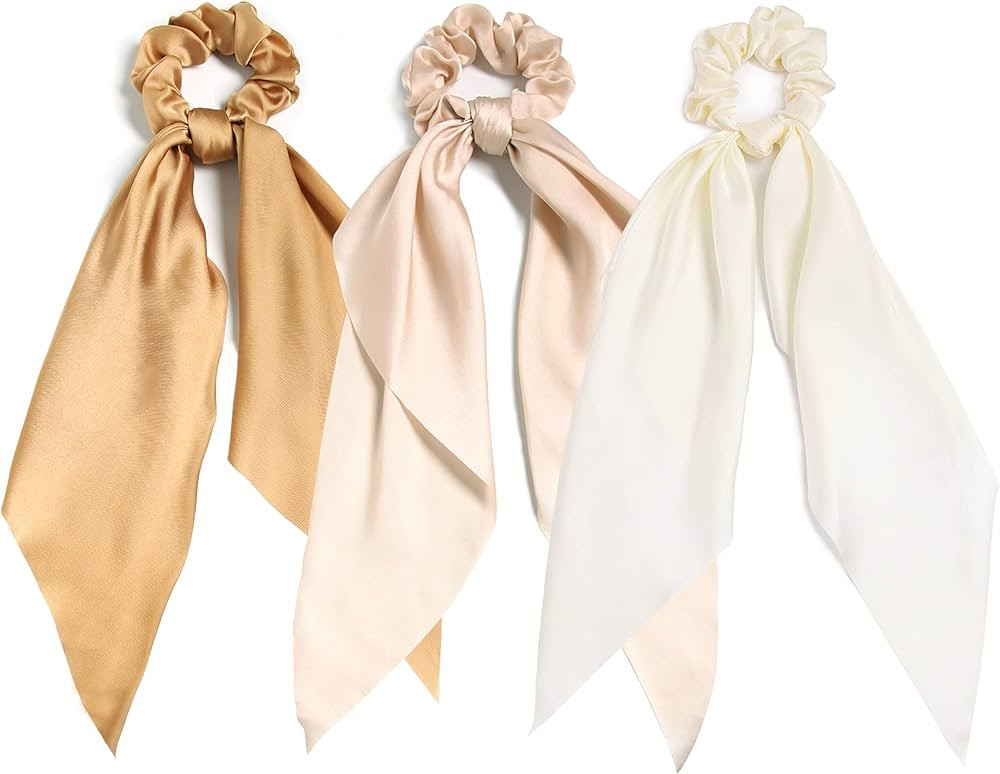 LFOUVRE 3PCS Hair Scarf Scruncheis for Women Knotted Bow Hair Ties Elastic Bands Satin Hair Ribbo... | Amazon (US)