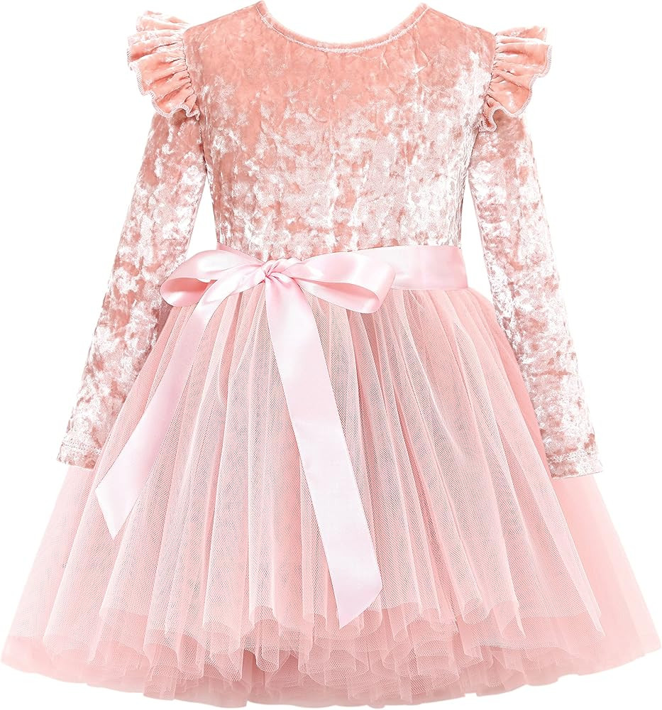Flofallzique Toddler Velvet Dress Ruffle Long Sleeves Girls Princess Tulle Tutu Dresses for Birth... | Amazon (US)