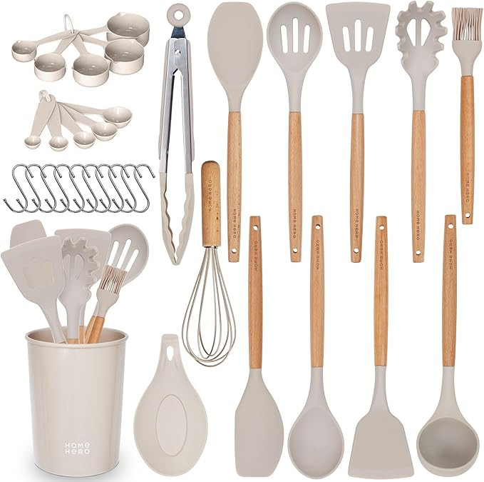 33-Pcs Kitchen Utensils Set - Silicone Cooking Utensils Set - First Home Essentials Utensil Sets ... | Amazon (US)