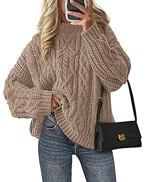 PRETTYGARDEN Women's Oversized Fall Sweaters 2025 Casual Long Sleeve Crewneck Chunky Cable Knit P... | Amazon (US)
