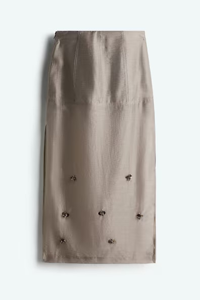 H & M - Embellished Sheer Skirt - Gray | H&M (US + CA)