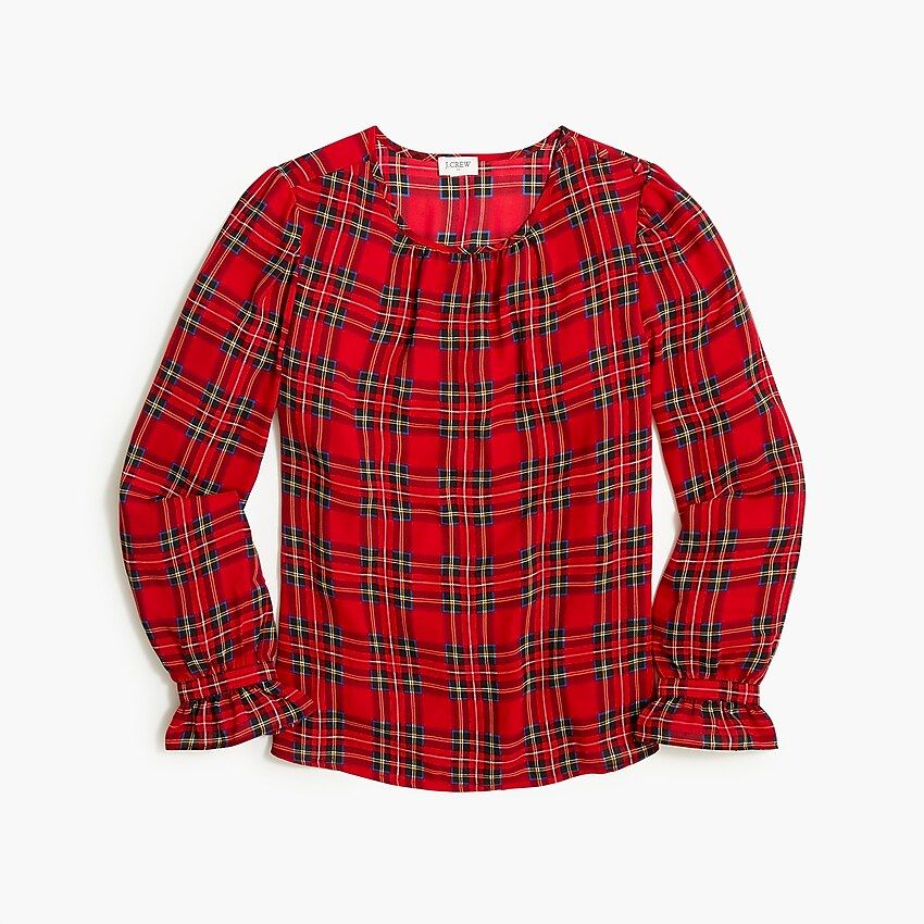 Tartan button-neck top with ruffles | J.Crew Factory