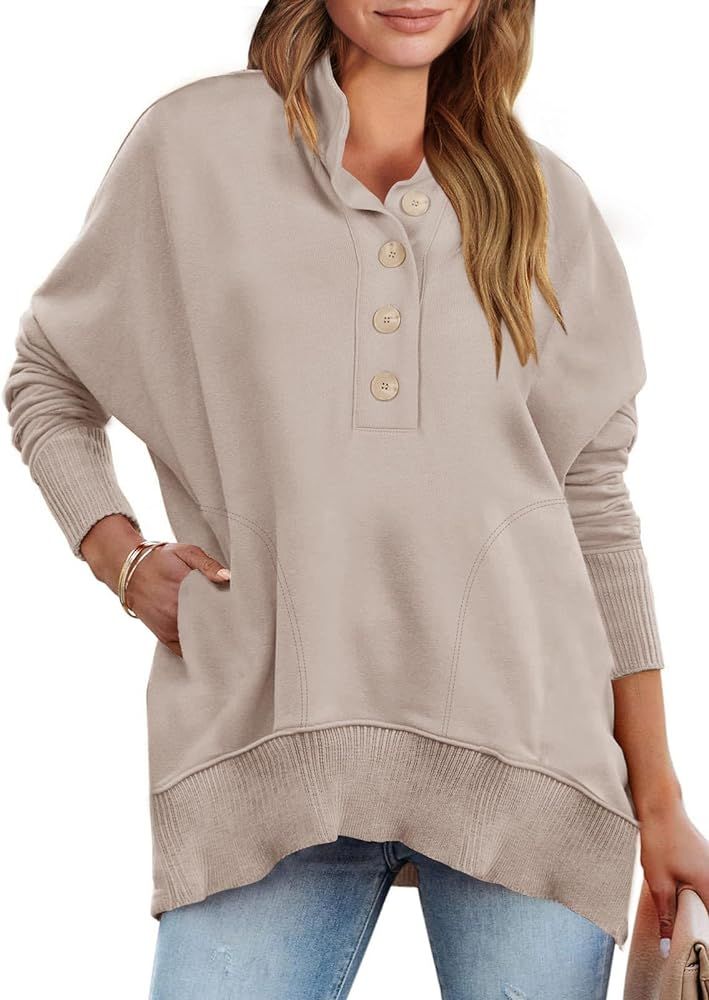 ANRABESS Womens Casual Button Sweatshirts Oversized Hoodies 2023 Fall Winter Pullover Tops with P... | Amazon (US)