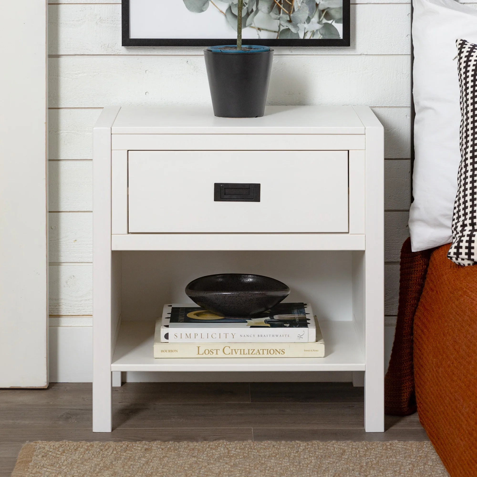 Annabelle One Drawer Open Storage White Nightstand by Chateau Lyon - Walmart.com | Walmart (US)