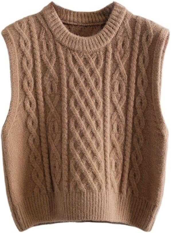 EVANEM Women's Knitted Vest,Sleeveless Jumpers Aran Cable Knit Pullover Stylish Cropped Casual Wa... | Amazon (UK)