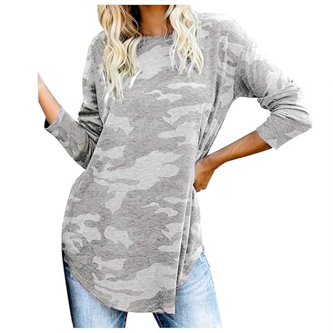 SUNyongsh Women's Camouflage Print O-Neck Long Sleeve Pullover Tops Shirt Camouflage Casual Pullo... | Amazon (US)