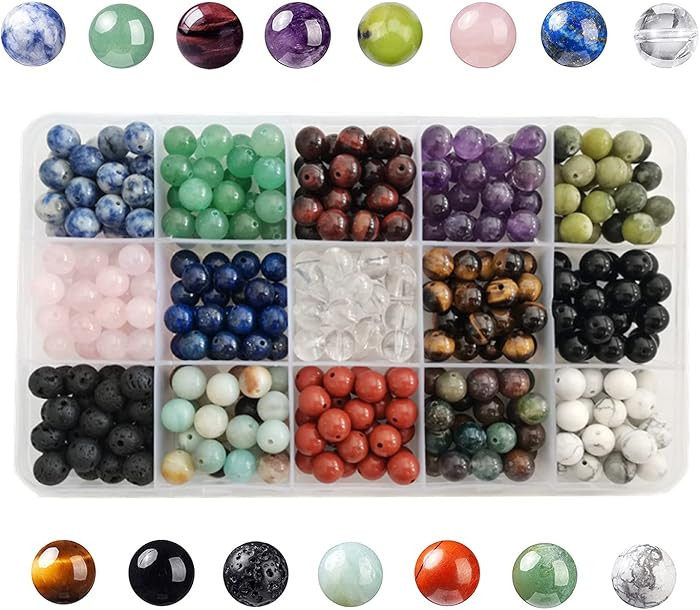 375pcs 8mm Polished Natural Stone Beads Crystals Round Genuine Real Stone Beading Loose Gemstone ... | Amazon (US)
