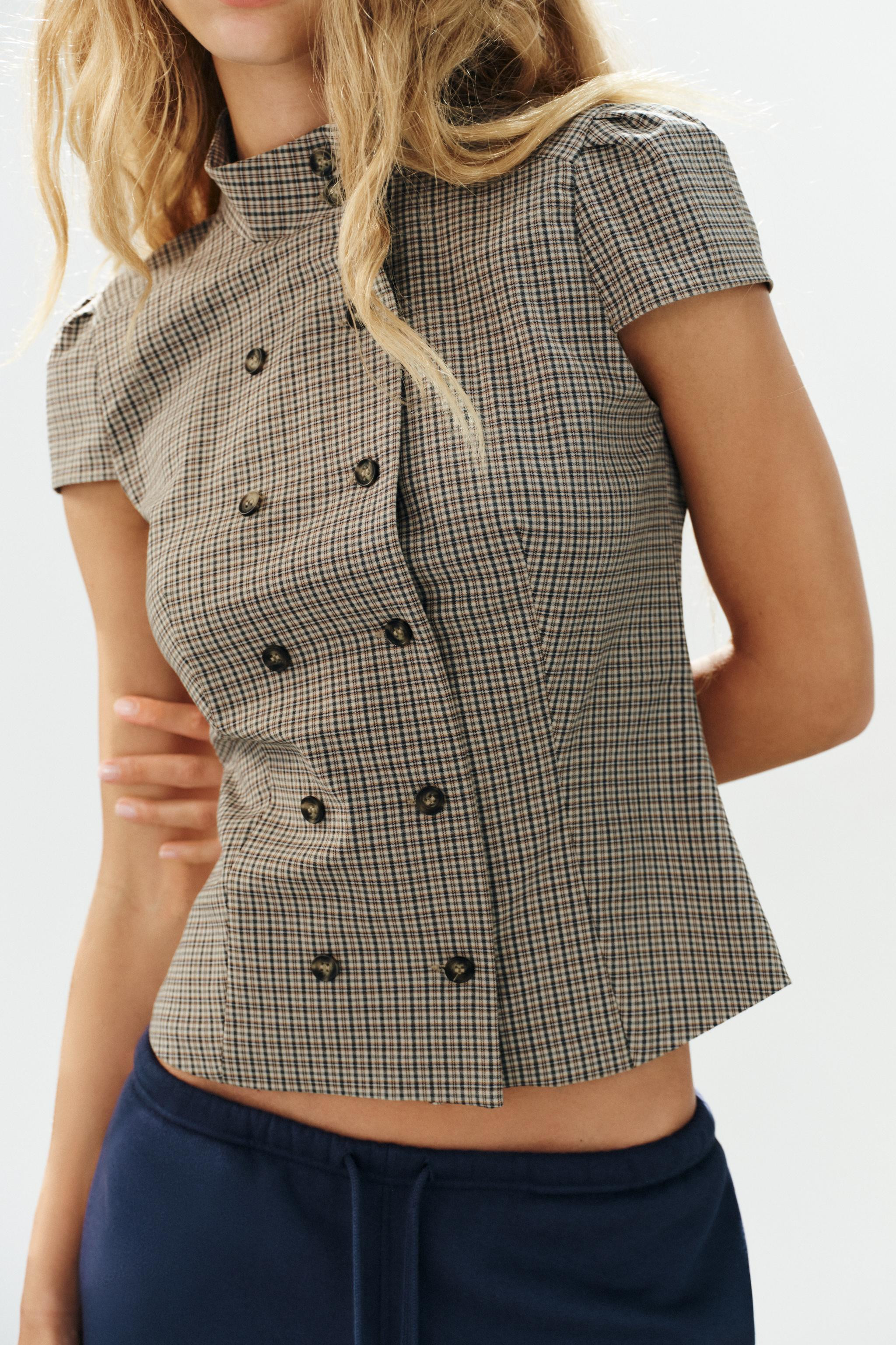 CHECK HIGH-NECK TOP | Zara UK