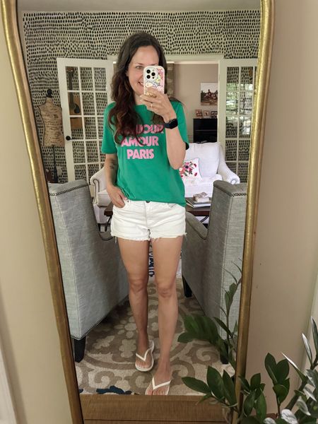 Casual summer outfit with white denim shorts 

#LTKOver40 #LTKSeasonal