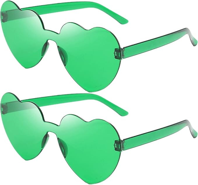 2pcs Rimless Green Sunglasses Heart Shaped Eyeglasses Transparent Green Sunglasses for Festival P... | Amazon (UK)