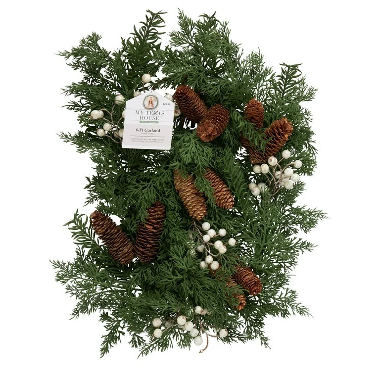 My Texas House Christmas Glitter White Gold Berry Garland, 6 foot | Walmart (US)
