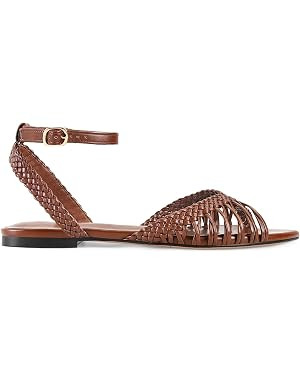 Leather Woven Flats Sandals for Women Strappy Flat Sandals Pointed Open Toe Braid Beach Sandal Co... | Amazon (US)