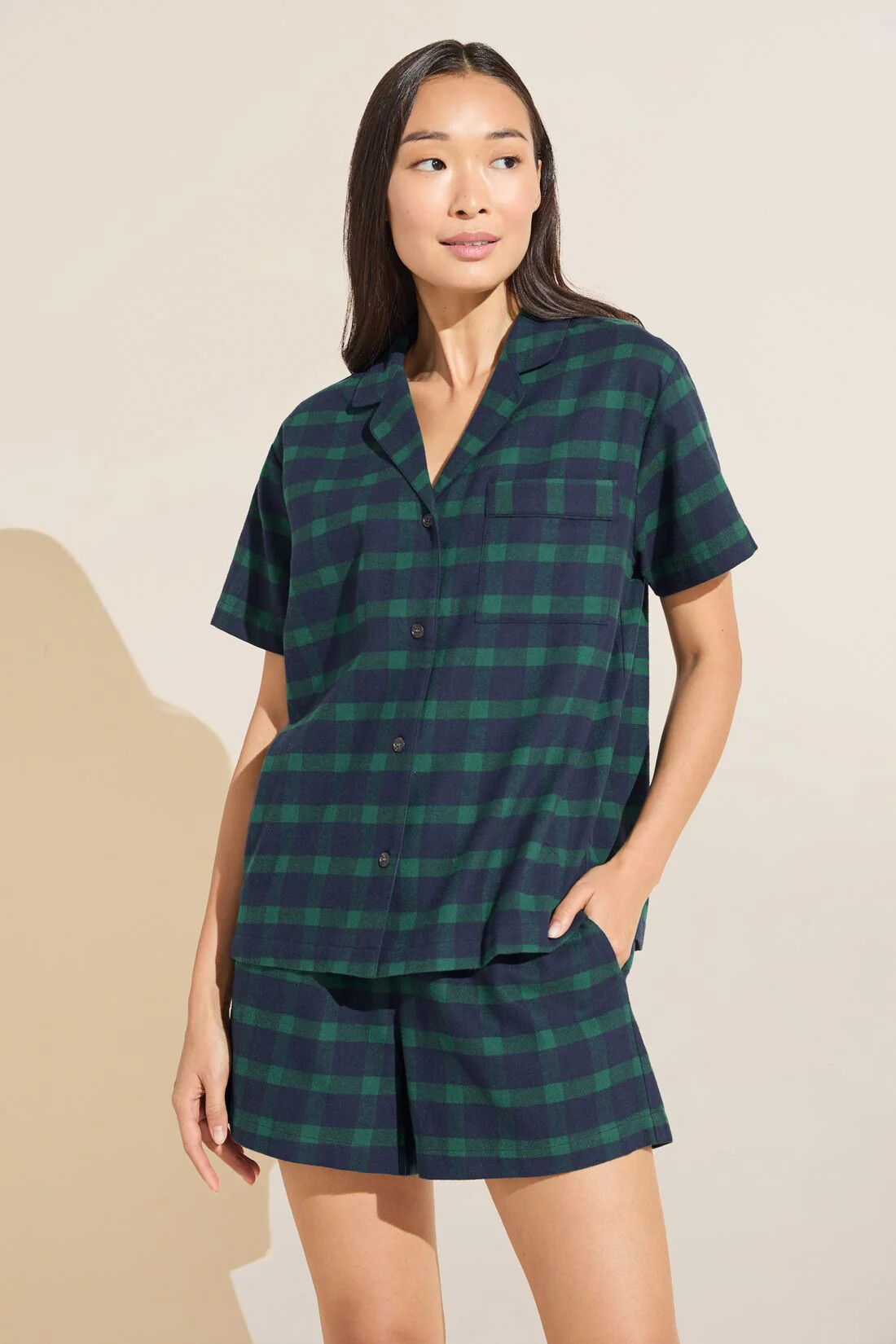 Flannel Short PJ Set - Windowpane Plaid True Navy | Eberjey