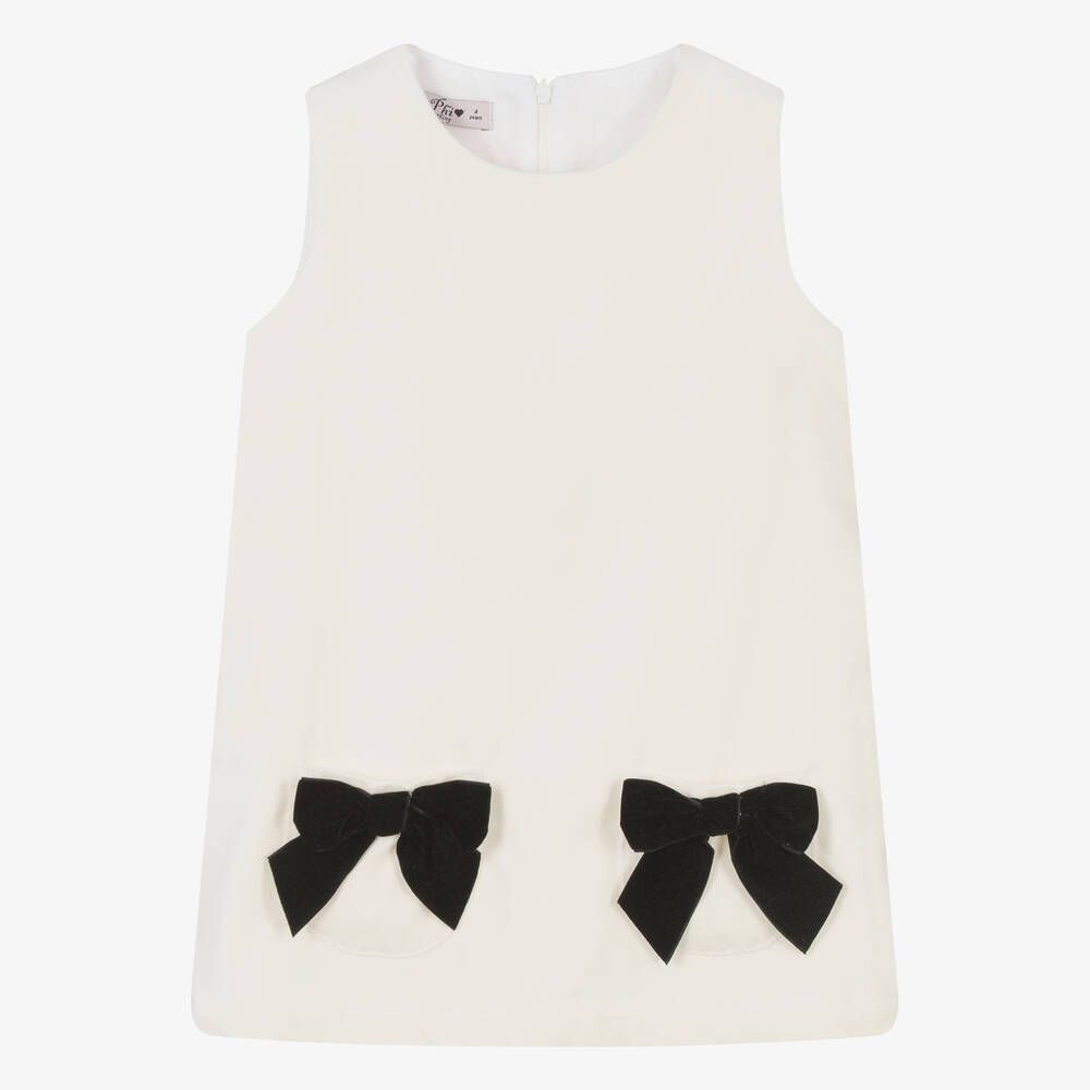 Girls Ivory Cotton Velvet Dress | Childrensalon