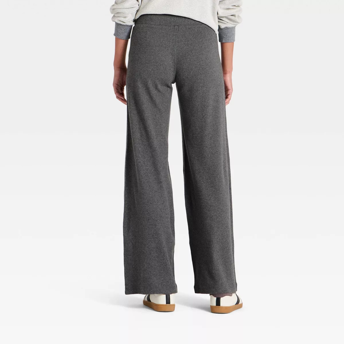 Women's Mid-Rise Ribbed Straight Full Leg Pull-On Pants - Universal Thread\u2122 Heather Gray S | Target