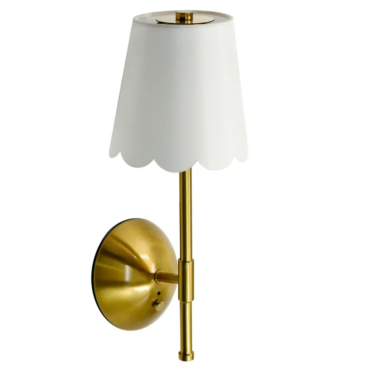 Home Decor Collection Cordless Brass Rechargeable Wall Scone with Scalloped Fabric Shade and Remo... | Walmart (US)
