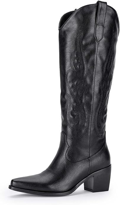 Pasuot Rhinestone Cowboy Boots for Women - Wide Calf Knee High Cowgirl Boots with Side Zipper and... | Amazon (US)