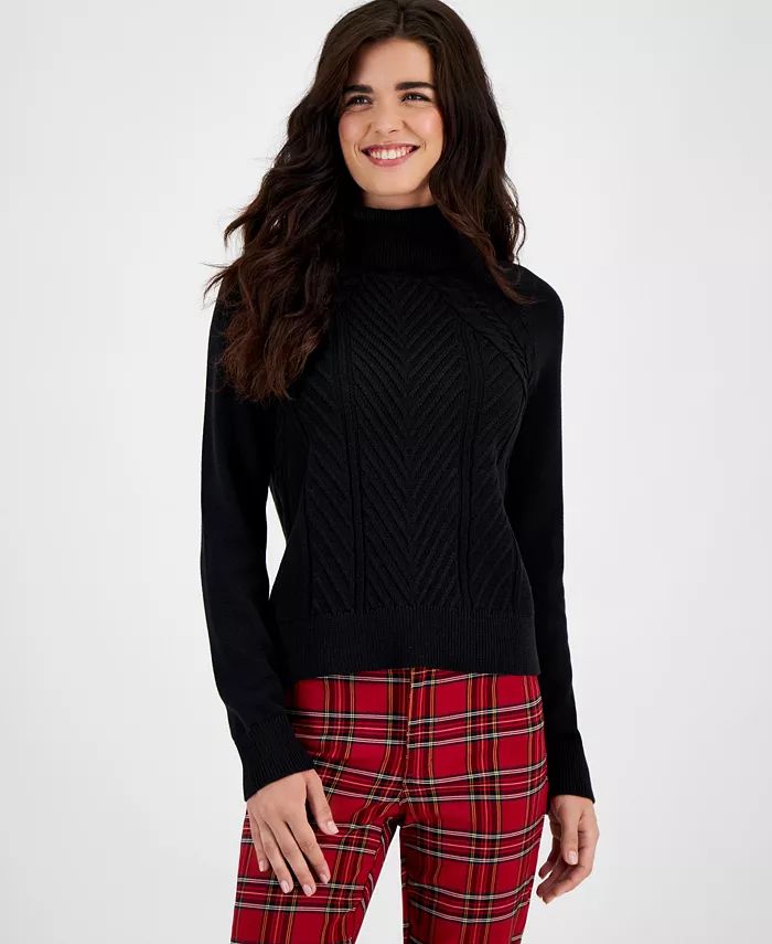 Tommy Jeans Women's Cable-Knit Turtleneck Sweater - Macy's | Macy's