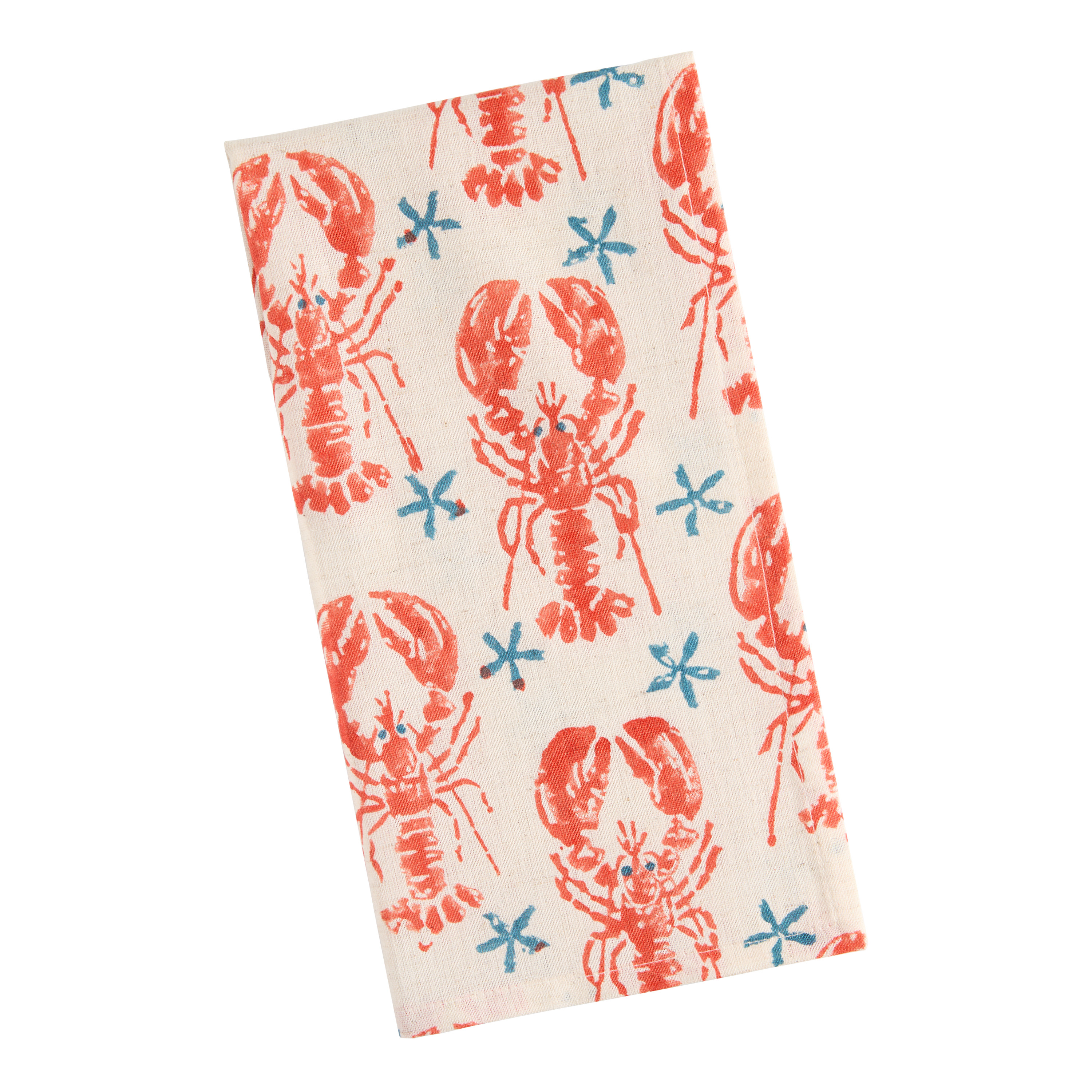 Red and Blue Lobster Starfish Block Print Napkin | World Market