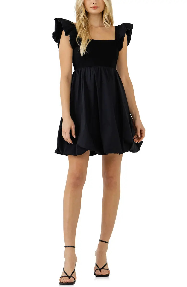 Mixed Media Ruffle Sleeve Minidress | Nordstrom