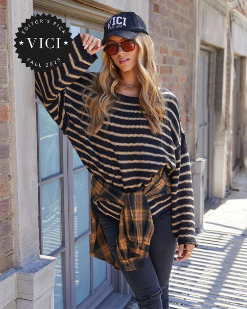 Pippa Striped Knit Sweater - Black Tan | VICI