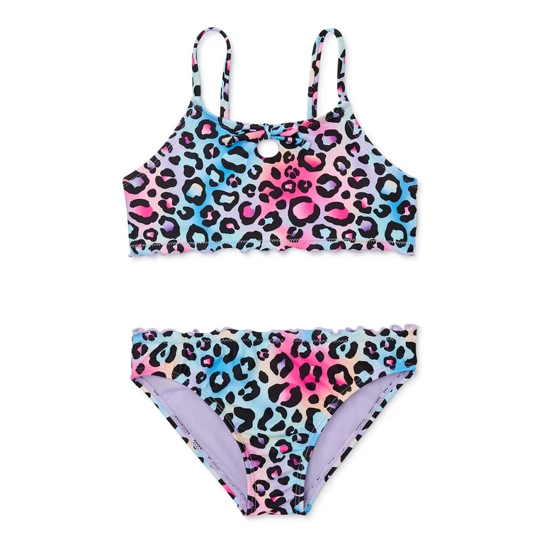 Wonder Nation Girls Tie Strap Bikini Swimsuit with UPF 50, Sizes 4-18 - Walmart.com | Walmart (US)