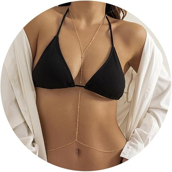 14K Gold Sexy Body Chains for Women, Layered Rhinestone Crossover Bikini Bra Body Jewelry, Summer... | Amazon (US)