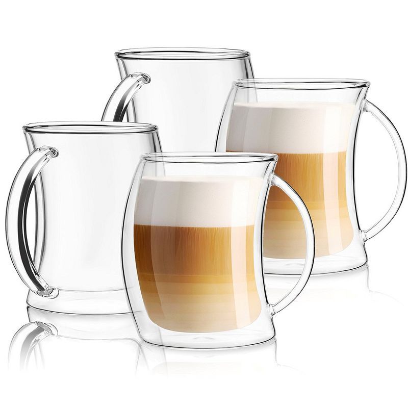 JoyJolt Caleo Collection Glass Coffee Cups - Set of 4 Double Wall Insulated Mug Glass  - 13.5-Oun... | Target