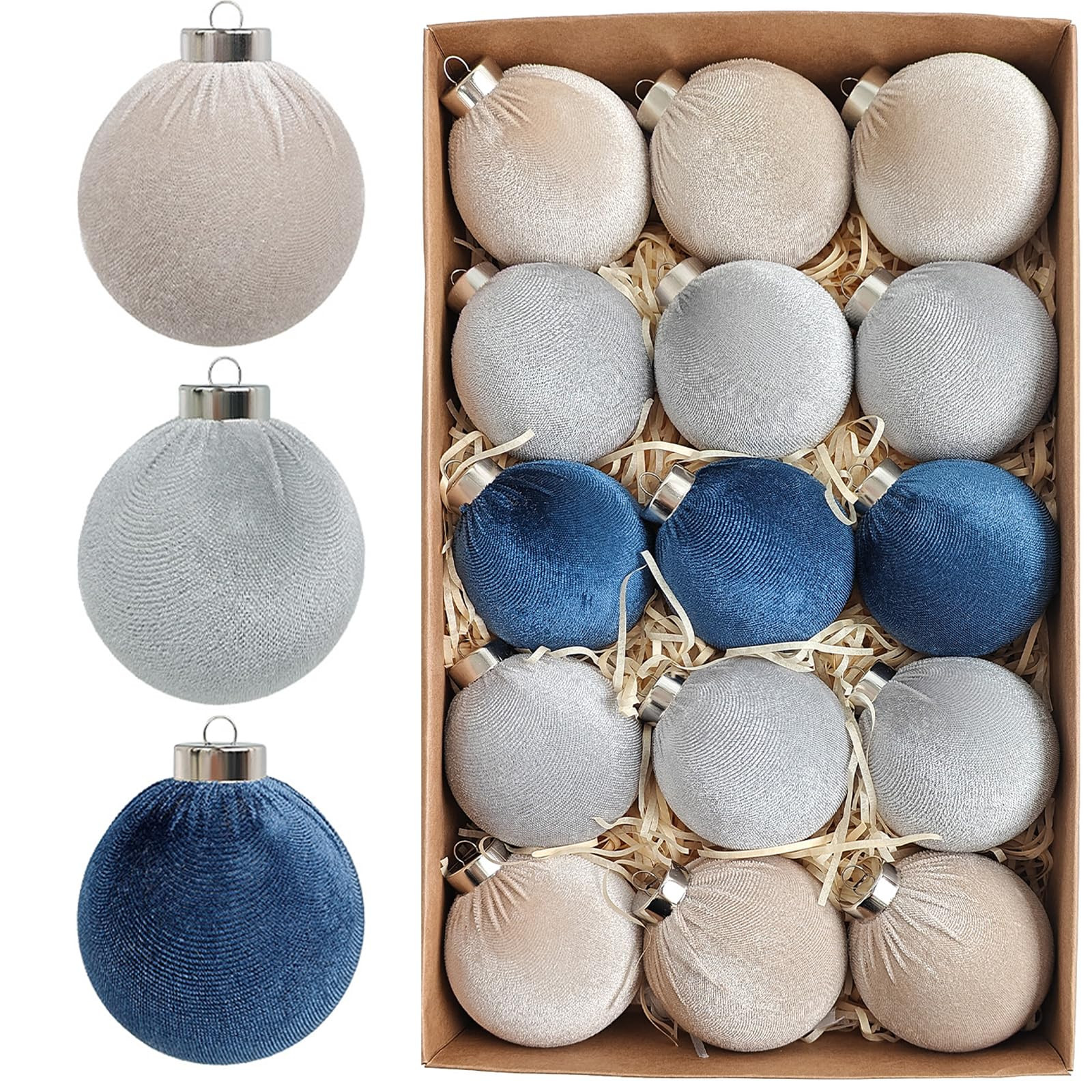 15pcs Velvet Ornaments for Christmas Tree, 3.15 inch Velvet Christmas Balls, Flocked Ornaments fo... | Amazon (US)