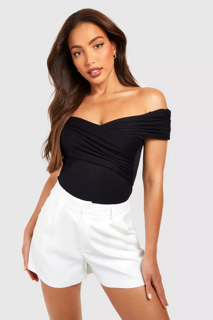 Berry Tall Bardot Ruched Detail Bodysuit | Boohoo.com (UK & IE)
