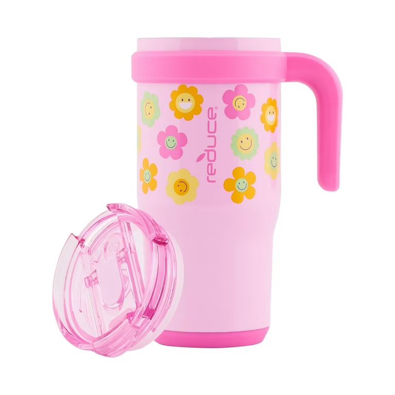Reduce Vacuum Insulated Stainless Steel Coldee Mug with Lid and Spill-Proof Straw, Pink Smiley Fa... | Walmart (US)