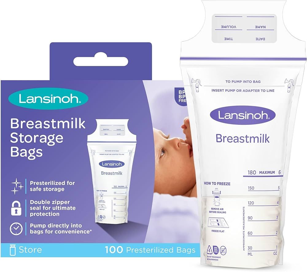 Lansinoh Breastmilk Storage Bags, 100 Count, 6 Ounce, Easy to Use Milk Storage Bags for Breastfee... | Amazon (US)