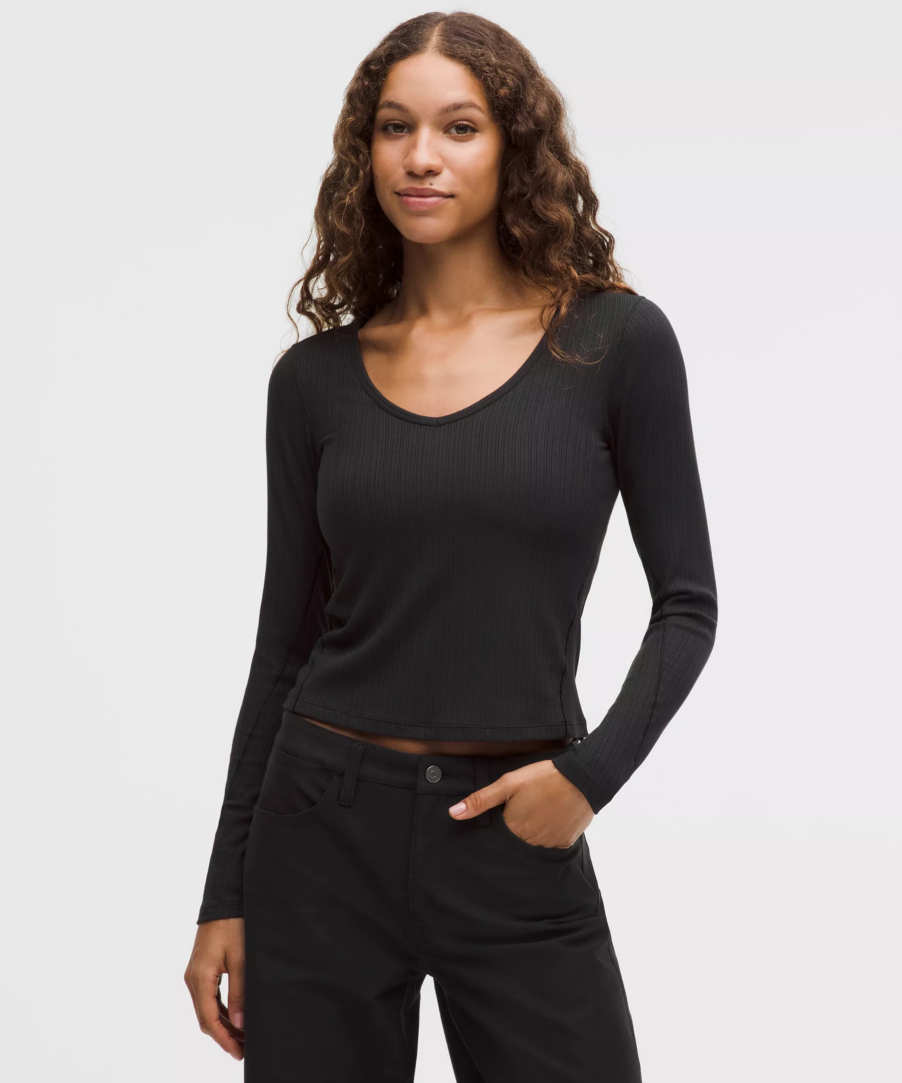 Hold Tight Micro-Rib V-Neck Long-Sleeve Shirt | Lululemon (US)