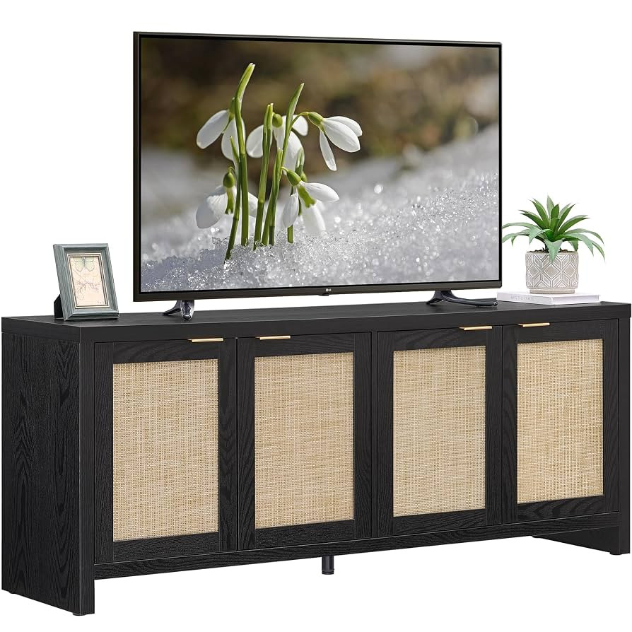 SICOTAS TV Stand for Living Room Boho Entertainment Center for Bedroom with 4 Rattan Cabinets Far... | Amazon (US)