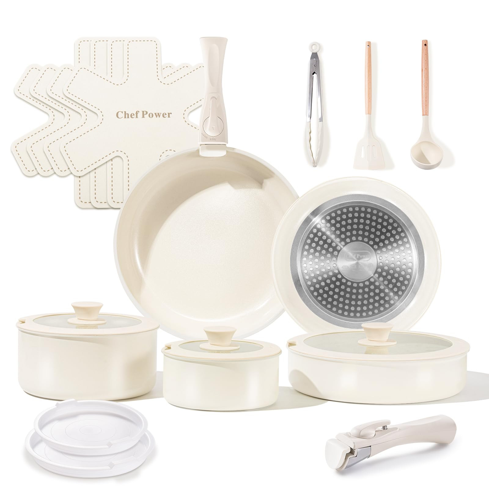 Ceramic Cookware Set Non Toxic with Detachable Handles, Healthy Nonstick Pans and Pots Set 19 Pcs... | Amazon (US)