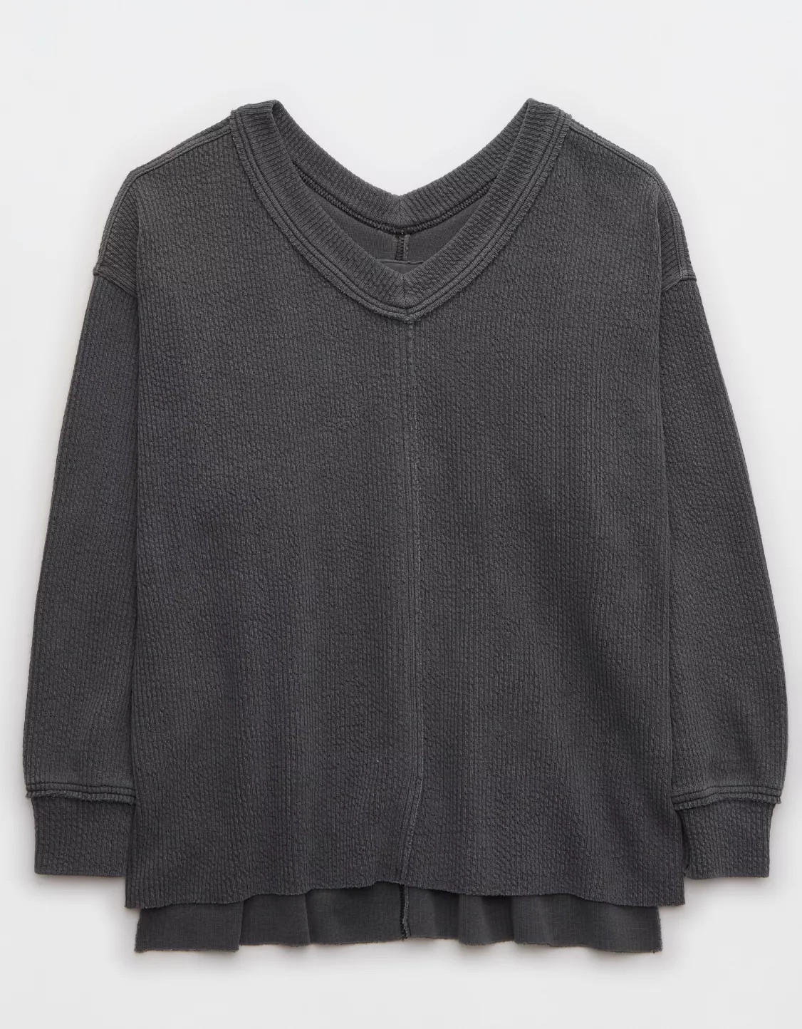 Aerie Wonder Textured V-Neck Sweatshirt | Aerie