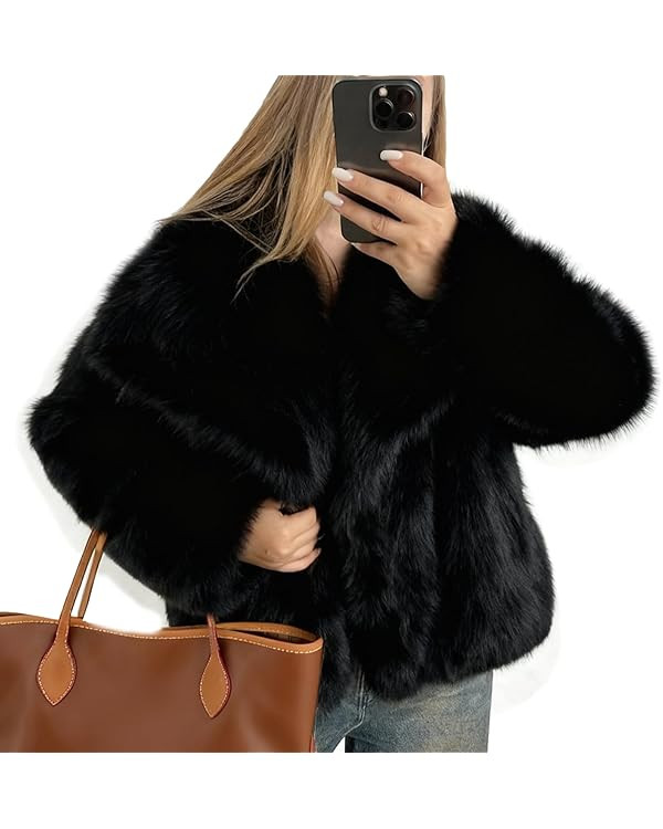 Flygo Women's Faux Fur Coat Fluffy Faux Fur Jacket Long Sleeve Lapel Furry Winter Jackets Shaggy ... | Amazon (US)