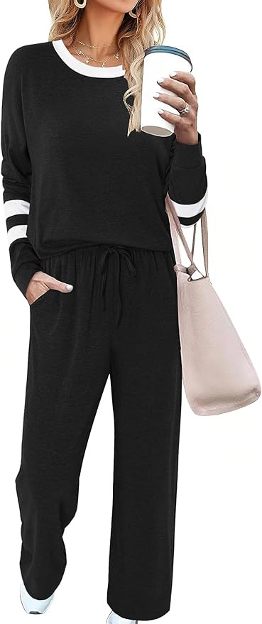Magritta Lounge Sets for Womens 2 Piece Outfits Crewneck Long Sleeve Tops Wide Leg Pants Casual T... | Amazon (US)