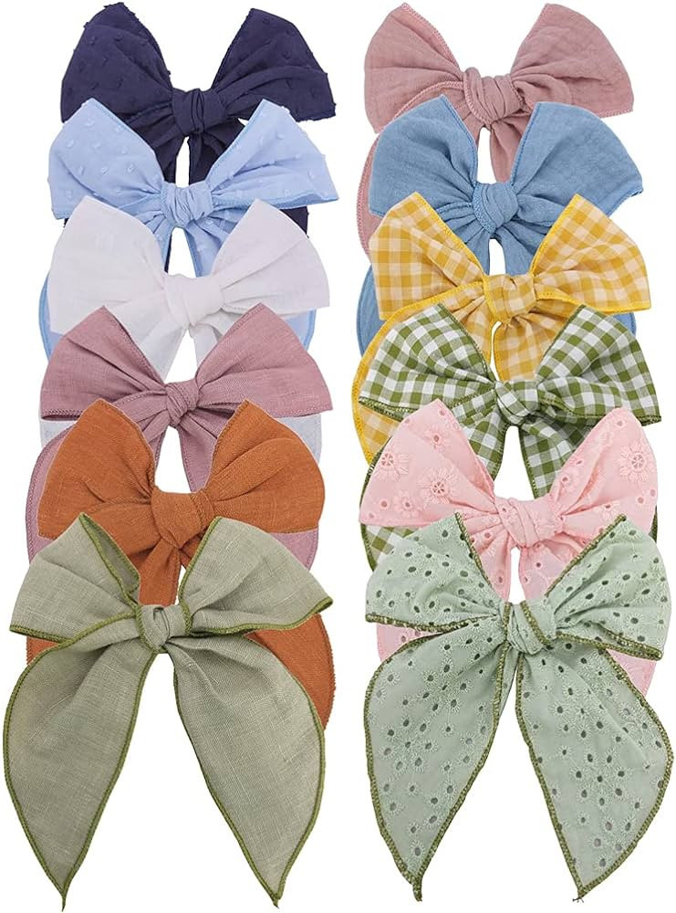Fable Bow Hair Clips Baby Girls Women Cotton Linen Hair Bow Clips Large Sailor Hair Bows Accessor... | Amazon (US)