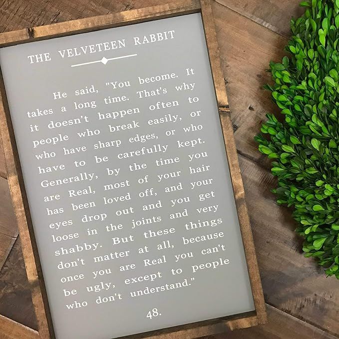 Zacathan432 16" x 20" Frame Wood Sign, Velveteen Rabbit Book Page Quote Sign Wood Sign Farmhouse ... | Amazon (US)