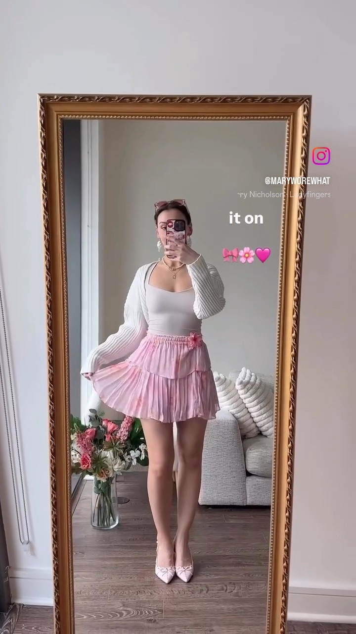 the outfit vs it on 🎀🌸🩷 the only fall vibes I’ll be bringing is a cropped cardigan since it’s still like 90 in texas rn hehe

top: Amazon - wearing s - runs mostly true to size but the fabric is very snatching so size up if you want a more relaxed fit!

skirt: LoveShackFancy - wearing s - runs tts

[girly inspo, feminine fashion, pink aesthetic outfit, soft girl outfits, pinterest girl, pinterest vibes, spring summer outfit ideas, fall transitional ootd, autumn summer style, floral skirt, amazon favorites] #girlyinspo #girlythings #softgirloutfits #pinkoutfits #pinterestfashion 

#LTKStyleTip #LTKFindsUnder50 #LTKFindsUnder100