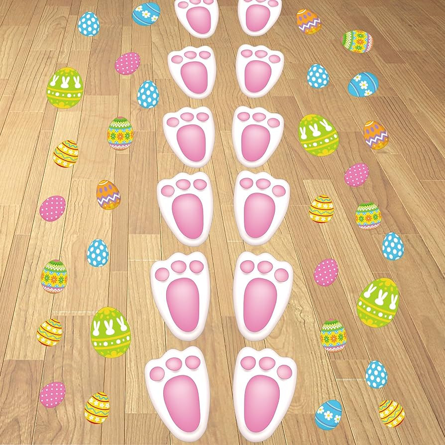 99 PCS Easter Decorations for Floors, 9 Sheets Colorful Easter Floor Decals, Waterproof Bunny Fee... | Amazon (US)