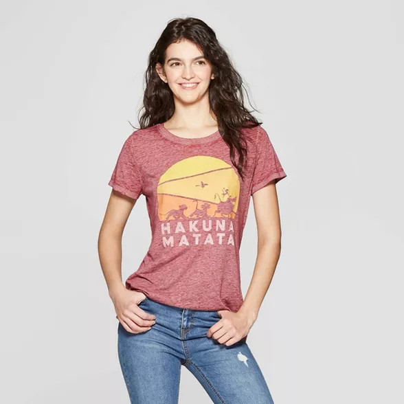 Women's The Lion King Hakuna Matata Short Sleeve Graphic T-Shirt - (Juniors') - Burgundy | Target