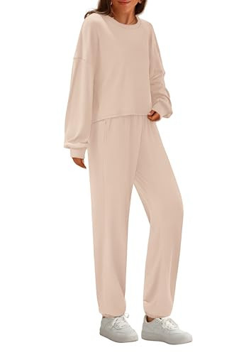 PRETTYGARDEN Women's 2025 Two Piece Outfits Lounge Sets Long Sleeve Pullover Tops Sweatpants Fall Fashion Matching Clothing (Beige,XX-Large) | Amazon (US)