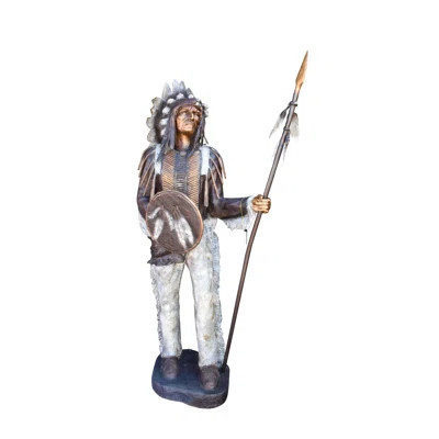 Nifao Collection Indian Chief Green and Brown Patina Detailed Bronze Statue 42" x 24" x 74"H | Wayfair North America