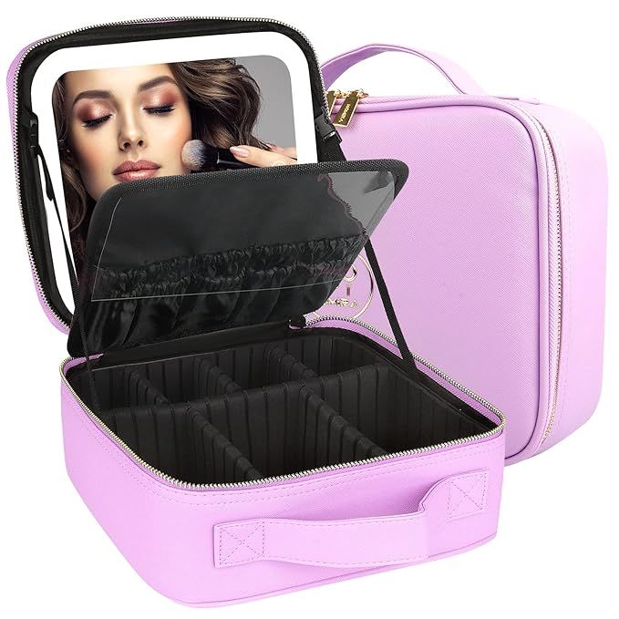 MOMIRA Makeup Bag with Mirror and Light Travel Makeup Train Case Cosmetic Bag Organizer Portable ... | Amazon (US)