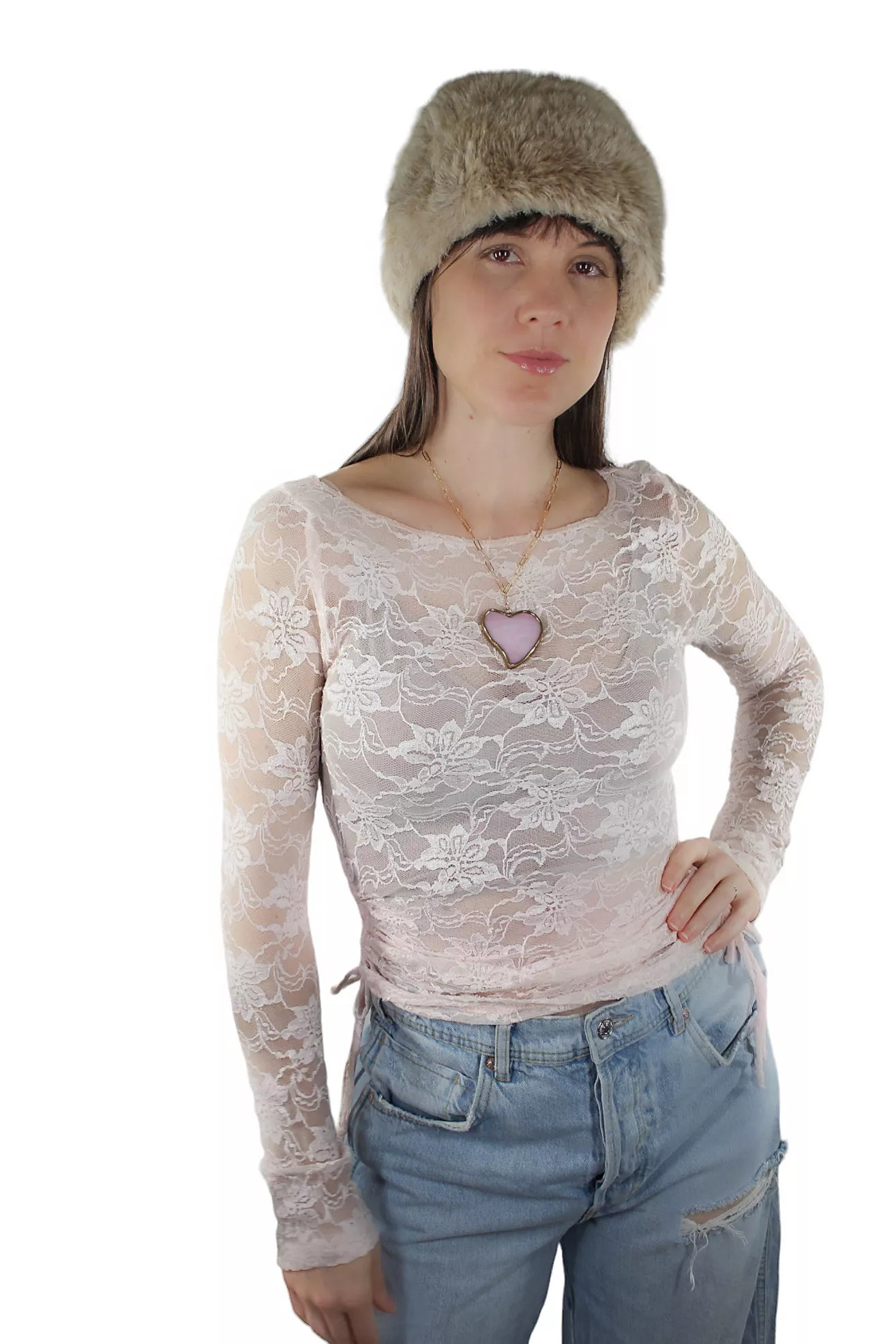 Y2K Vintage Pink Lace Cinched Waist Long Sleeve Selected By Moons + Junes Vintage | Free People (Global - UK&FR Excluded)