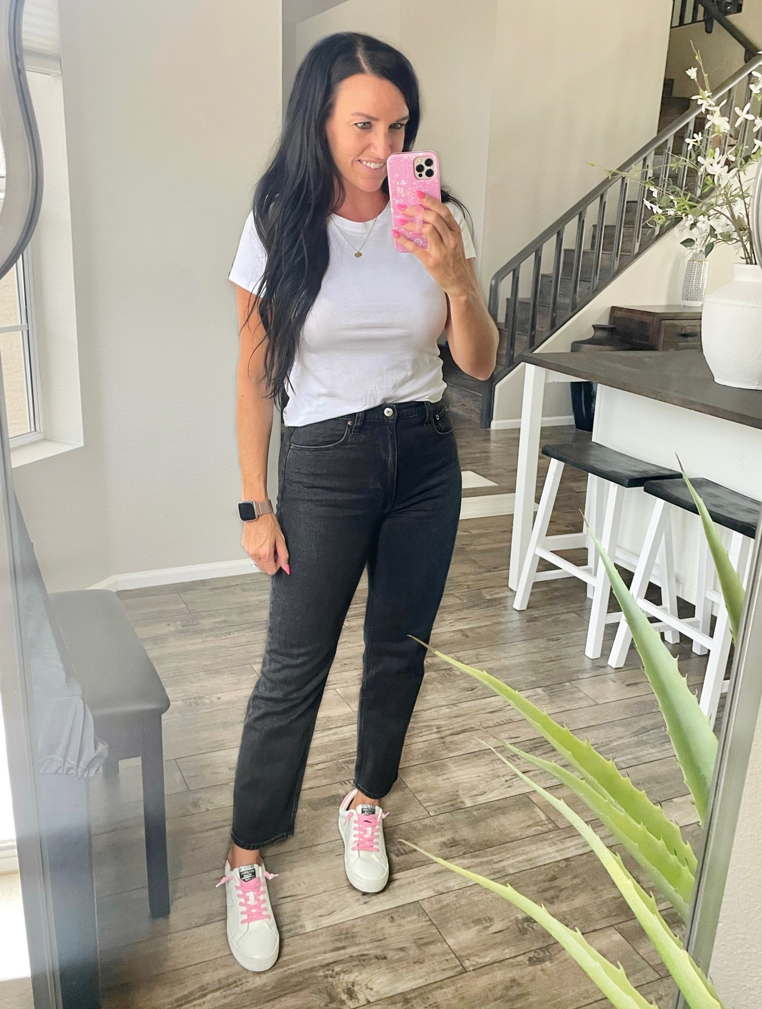 Teacher-approved non-distressed black jeans!! These run TTS (I’m in my normal 4/27) although are a little tight, so size up if you prefer a looser fitting denim. 

My sneakers are from the Saks off 5th outlet— such a deal! They came with gray shoelaces, too! Linking them plus other similar ones. They fit TTS.

• teacher outfit • teacher jeans • jeans • black jeans • Abercrombie jeans • ankle straight jeans • 

#LTKsalealert #LTKunder100 #LTKBacktoSchool